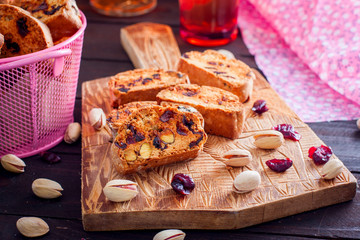 Biscotti with pistachios and cranberries, horizontal