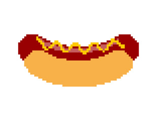 Hot dog pixel art. Fastfood pixelated. Fast food isolated
