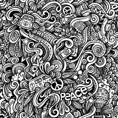 Graphic Hippie hand drawn artistic doodles seamless pattern