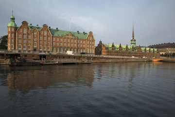 View on Stock Exchange over the channel in Copenhagen, Denmark
