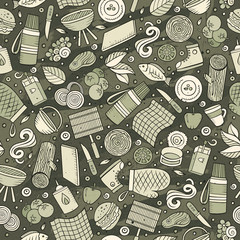 Cartoon cute hand drawn Picnic seamless pattern