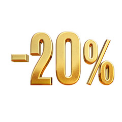 3d Gold 20 Twenty Percent Discount Sign