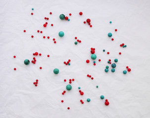Abstract background with beads of natural stone. Beads of turquoise and coral. Materials for handmade jewelry.
