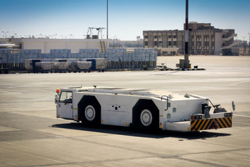 aircraft towing vehicle returns to garage