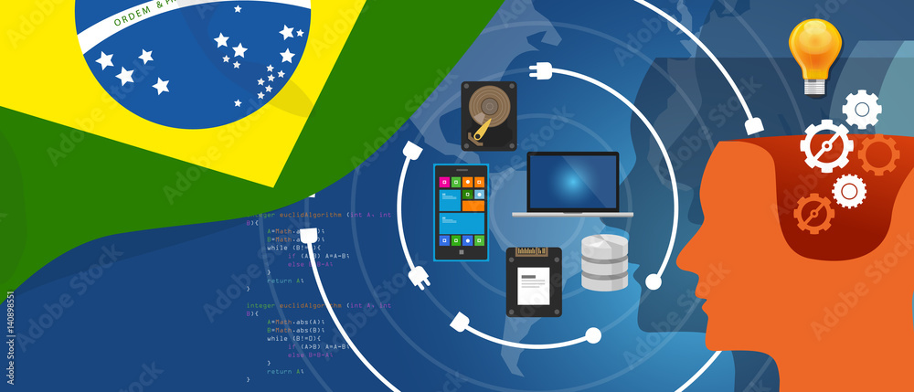 Poster brazil it information technology digital infrastructure connecting business data via internet networ