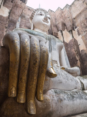 Ruin ancient Buddhist temple, Wat Si Chum Sukhothai, landmark in Thailand