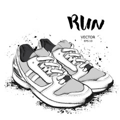 Hand drawn sneakers on white background. Run Concept. Vector illustration - 140899155