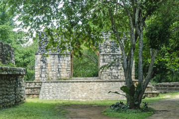 sight of the arch of entry to the Mayan archaeological enclosure of Ek Balam in Yucatan, Mexico.