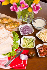 The sauce and Variety of vegetables for cooking shawarma