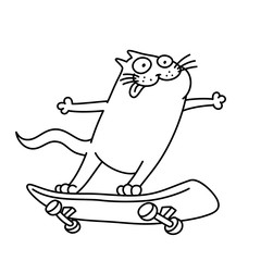 cat rides a skateboard. vector illustration.