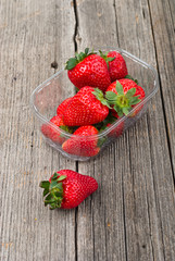 Plastic tray with sweet strawberries