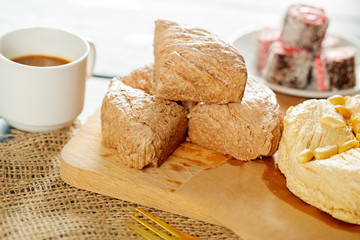 traditional eastern desserts on wooden background