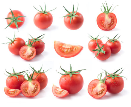 Collection of red tomato isolated on white background