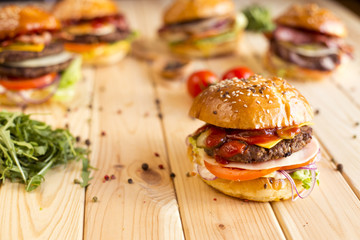 Closeup of a fresh homemade burger