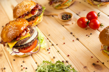 Closeup of big burger with meatball