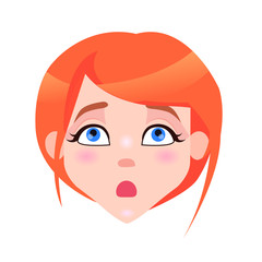 Woman Surprised Face with Pink Cheeks Open Mouth