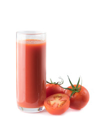 Fresh tomato juice isolated on white background