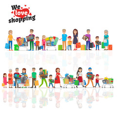 Fototapeta premium We Love Shopping Concept with Two Lines of People