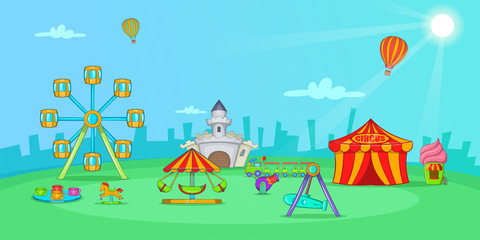 Circus horizontal banner landscape, cartoon style