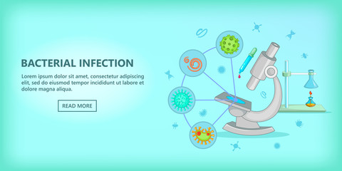 Virus horizontal banner, cartoon style