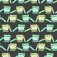 Seamless pattern with watercolor books, hand painted on a dark background