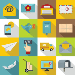 Poste service icons set, flat style