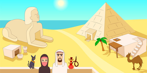 Egypt horizontal banner, cartoon style