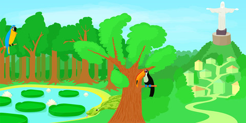 Brazil horizontal banner forest, cartoon style © ylivdesign