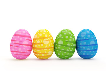 Easter eggs on a white background. 3d render illustration.