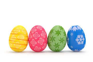 3D rendering illustration. Set of Easter eggs on a white background.