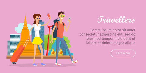 Travelers Conceptual Flat Style Vector Web Banner 