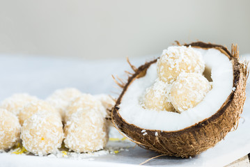 Raw Vegan Coconut and Lemon Truffles in the Coconut Shel