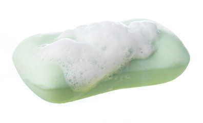 Soap with foam isolated on white