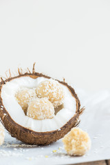 Raw Vegan Coconut and Lemon Truffles in the Coconut Shel