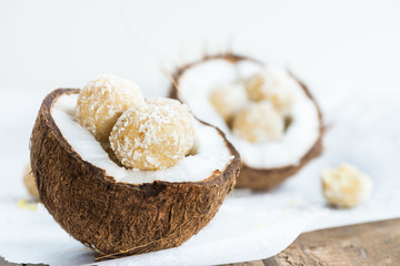 Raw Vegan Coconut and Lemon Truffles in the Coconut Shel