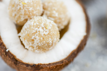 Raw Vegan Coconut and Lemon Truffles in the Coconut Shel