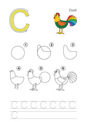 Drawing tutorial. Game for letter.