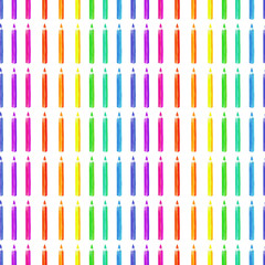 Seamless pattern with watercolor colour pencils, hand painted isolated on a white background