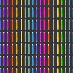 Seamless pattern with watercolor colour pencils, hand painted isolated on a dark background