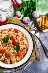 Pasta with vegetables and meat