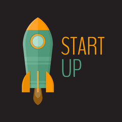 Rocket ship launch. Startup business concept. Start Up. Flat style, vector illustration.