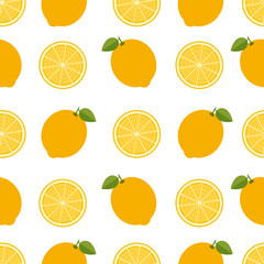 Lemon background. Seamless pattern with lemons. Flat style. Vector illustration.