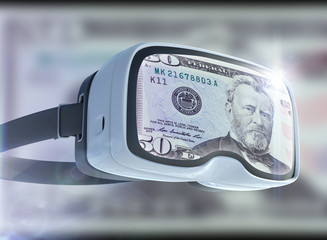Virtual reality glasses, business, technology, internet and networking concept