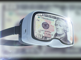 Virtual reality glasses, business, technology, internet and networking concept