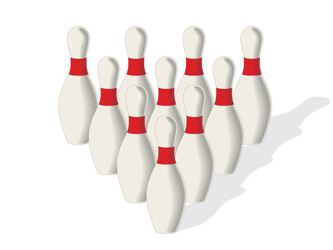 bowling pins in pyramid formation isolated on white background