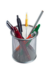 basket with pencils and pens