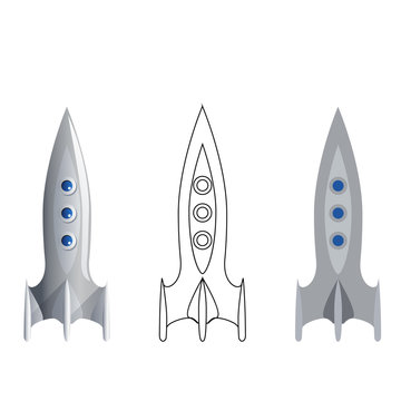 Rocket Symbol 3d line art flat Icons Set Isolated Realistic Template Vector Illustration