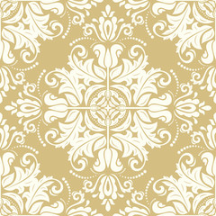 Damask classic golden and white pattern. Seamless abstract background with repeating elements