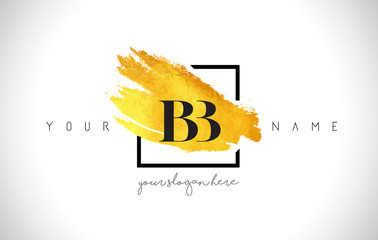 BB Golden Letter Logo Design with Creative Gold Brush Stroke - obrazy, fototapety, plakaty