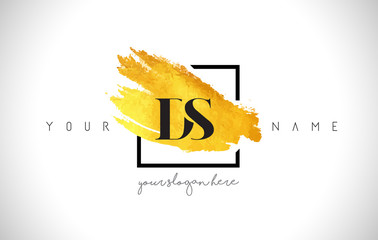 DS Golden Letter Logo Design with Creative Gold Brush Stroke